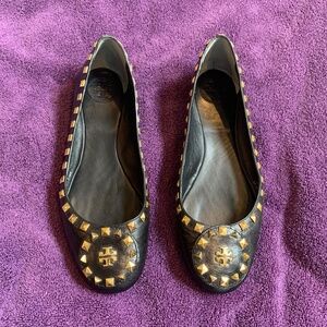 Tory Burch Black Studded Leather Ballet Flats sz 8.5M